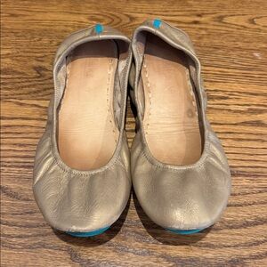 Tieks Gold Ballet Flats with Blue Accents